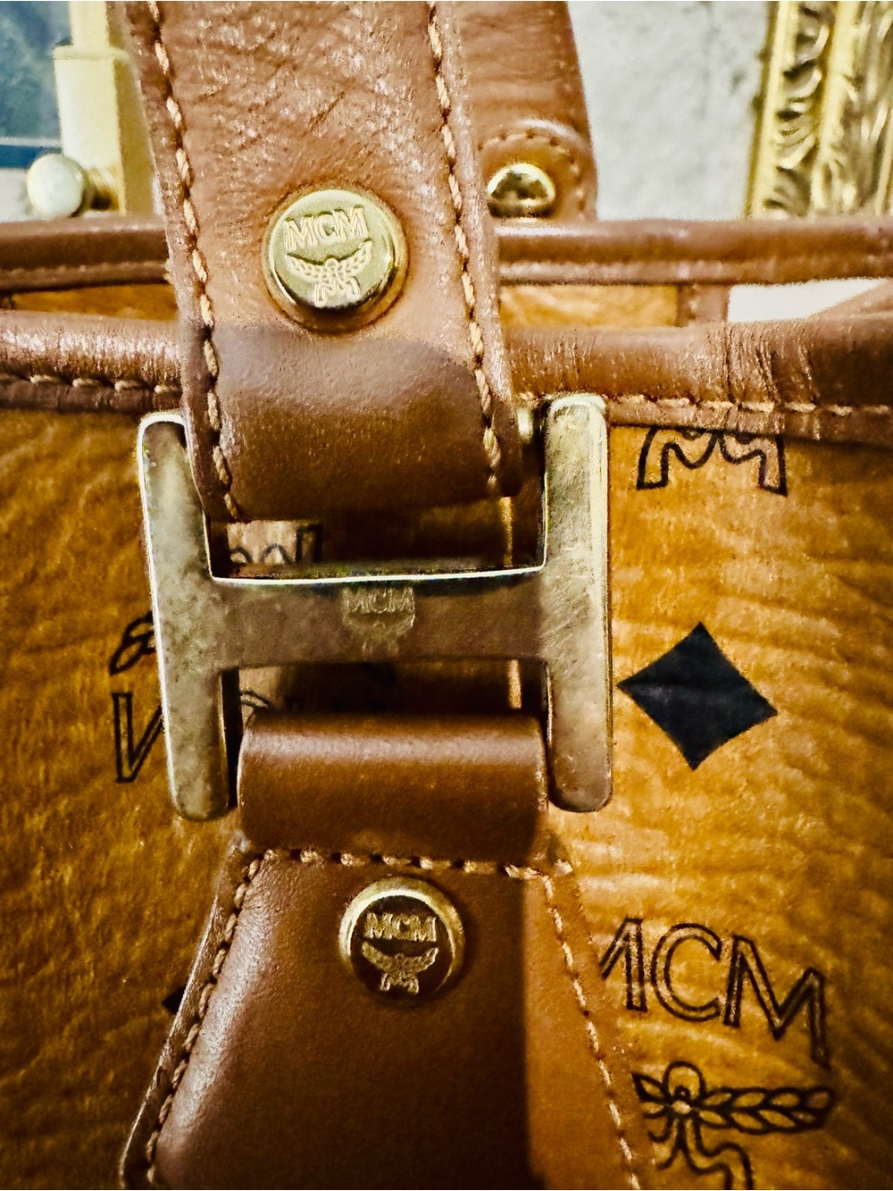 MCM Cognac Visetos Tote w Orange croc embossed Stripe limited edition - GUC - Picture 11 of 16